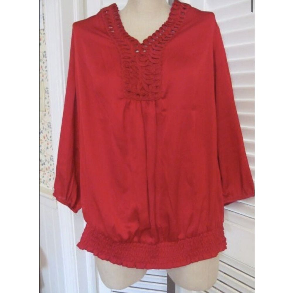 NWT-$90 Coldwater Creek Blouson Banded Tunic Top Red Satin 2X-NEW Valentines Day